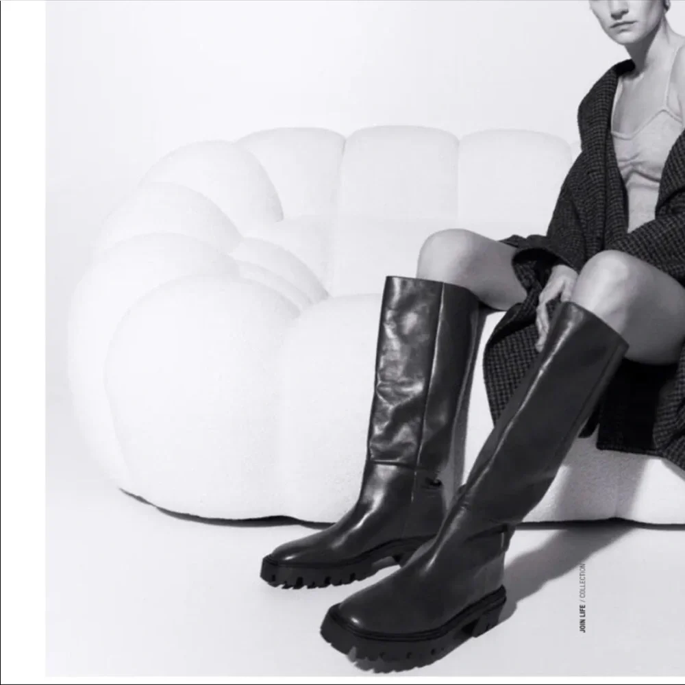Zara Leather Brown Tall Boots 8 - Picture 9 of 16